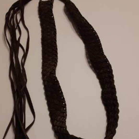 Brown Braided Woven Suede Leather Fringe Tie Belt - Picture 6 of 8